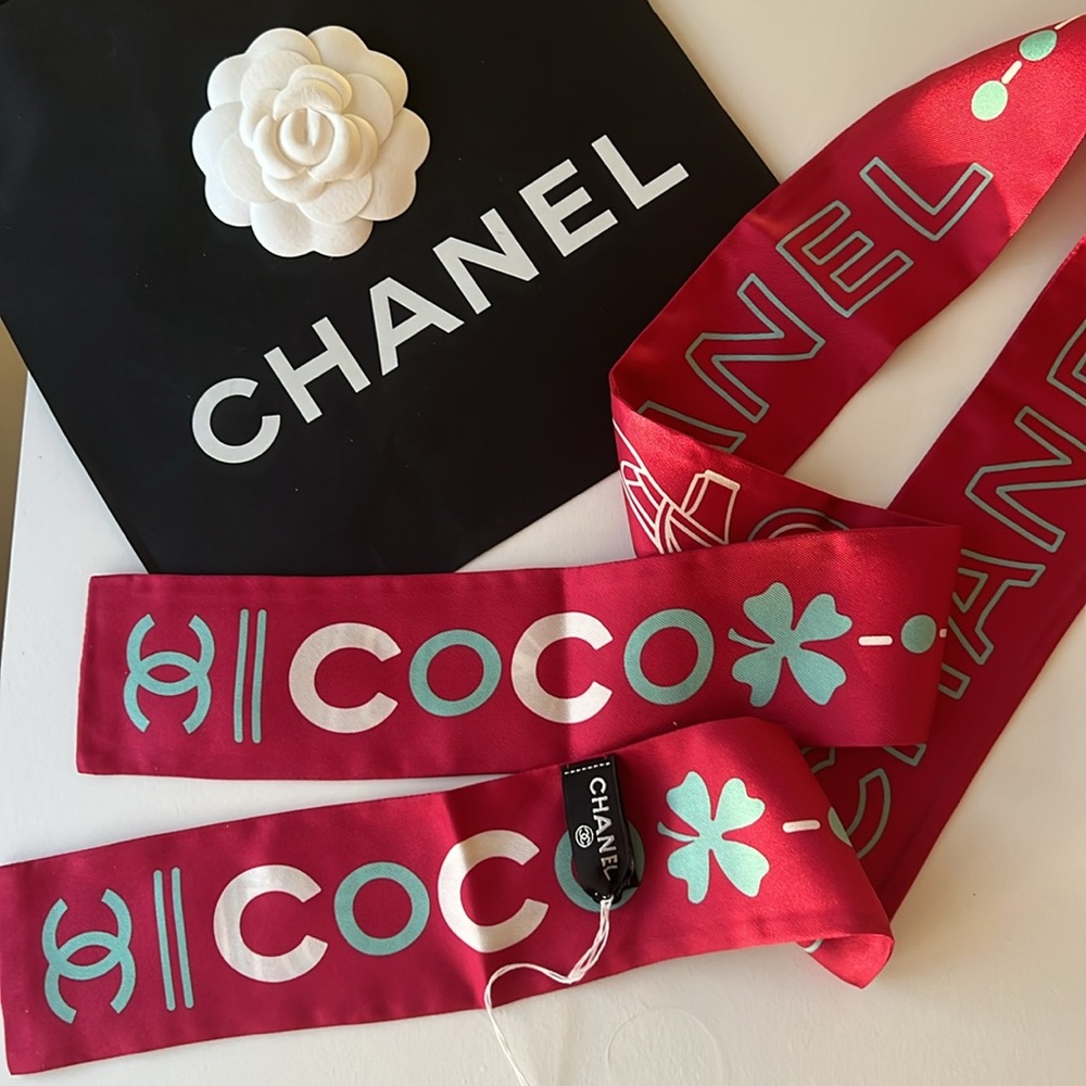 Chanel Red Slim Bandeau Twilly Scarf - Picture 4 of 4